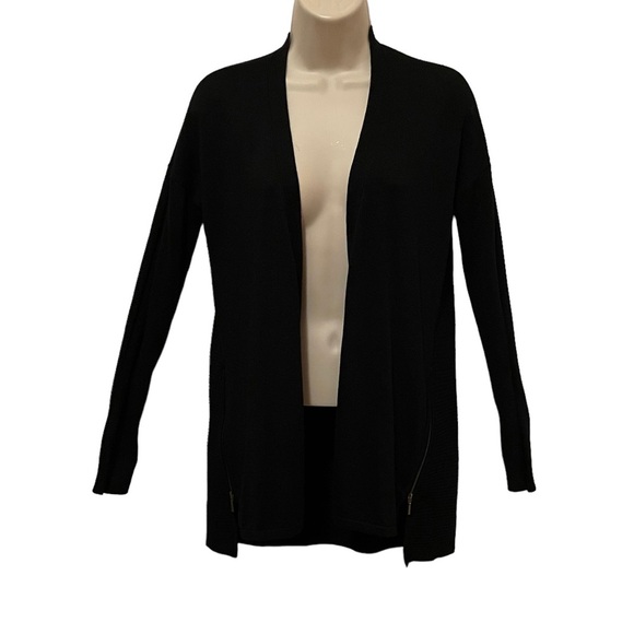 Worthington Black Open Front Cardigan Sweater Lightweight Zipper Accents XS - Picture 1 of 6